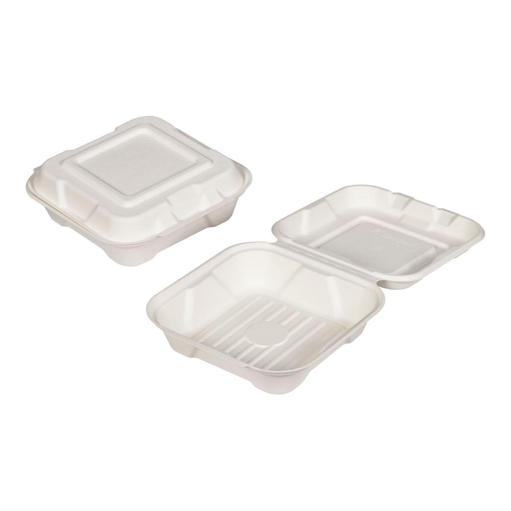 Container bagasse w/flap pfas/f 8x8x2.75″